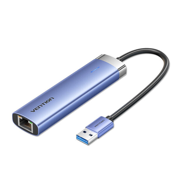 USB 3.0 to USB 3.0 x 3/RJ45/USB-C Hub Blue Aluminum Alloy Type