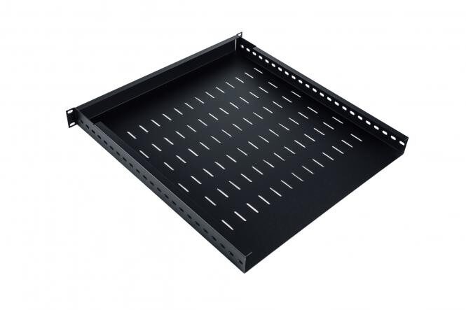 ⁦1U Adjustable Shelf 19", Depth 500-900 mm, Load Capacity 100 kg, Mounting at 4 Points, Screws Included, Black (RAL 9005)⁩ – תמונה ⁦2⁩