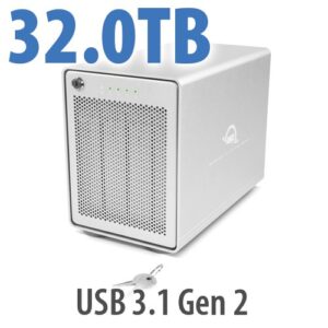 32TB OWC Mercury Elite Pro Quad RAID 4 Bay solution with USB 3.1 Gen 2, with Softraid for OWC, RAID 0/1/4/5/1+0