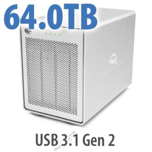 64TB OWC Mercury Elite Pro Quad RAID 4 Bay solution with USB 3.1 Gen 2, with Softraid for OWC, RAID 0/1/4/5/1+0
