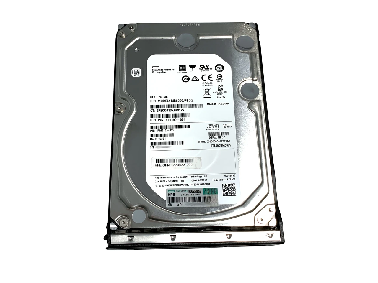 HPE 834132-001 8TB SAS 12G Midline 7.2K LFF LP 512e Hard Drive (spare)